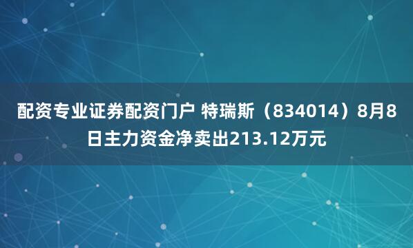 配资专业证券配资门户 特瑞斯（834014）8月8日主力资金净卖出213.12万元